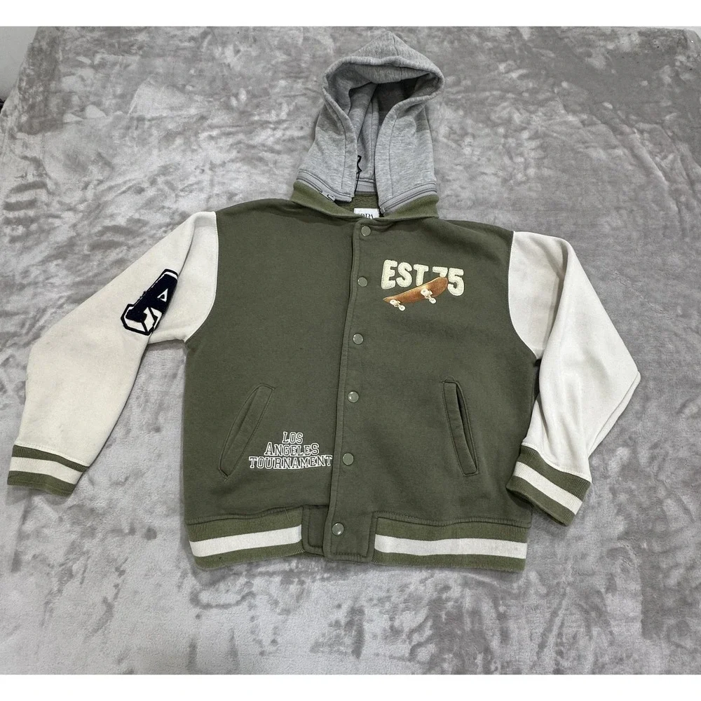 Zara Varsity Football‎ Bomber Letterman Snap Up Jacket Youth Boys Kids Size 9/10